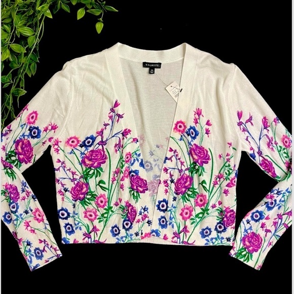 Talbots Sweaters - TALBOTS White Floral Pink and Purple Flowers Cardigan Size XS